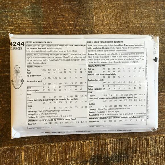 Simplicity Sewing Pattern 4244 Victorian Bridal Gown Wedding Dress 6-12 UNCUT FF - Picture 2 of 2